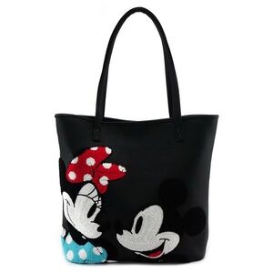 LOUNGEFLY x Disney Mickey Mouse and Minnie Mouse Tote Black Red